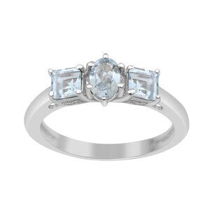 6x4MM Oval Shape Aquamarine 925 Sterling Silver Three Stone Women Wedding Ring